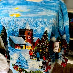 Woman’s long sleeve Christmas scene tshirt.
